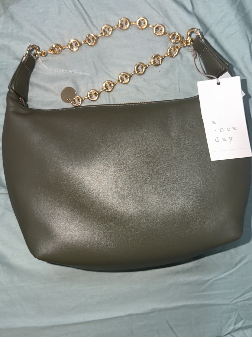 a new day Olive Green Faux-Leather Shoulder Bag with Gold Chain Handle